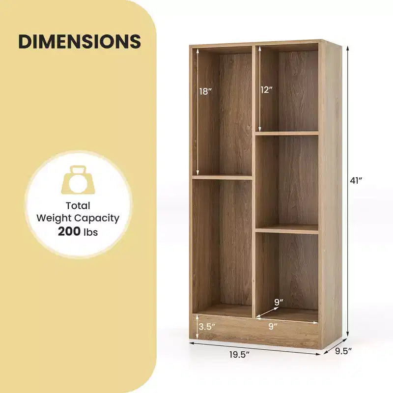 Costway Bibliothèque pour enfants à 5 compartiments, organisateur de rangement de jouets en bois pour chambre d'enfant, blanc/naturel