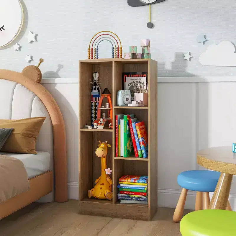 Costway Bibliothèque pour enfants à 5 compartiments, organisateur de rangement de jouets en bois pour chambre d'enfant, blanc/naturel