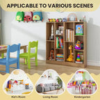 Costway Bibliothèque pour enfants à 5 compartiments, organisateur de rangement de jouets en bois pour chambre d'enfant, blanc/naturel