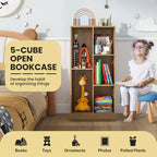 Costway Bibliothèque pour enfants à 5 compartiments, organisateur de rangement de jouets en bois pour chambre d'enfant, blanc/naturel
