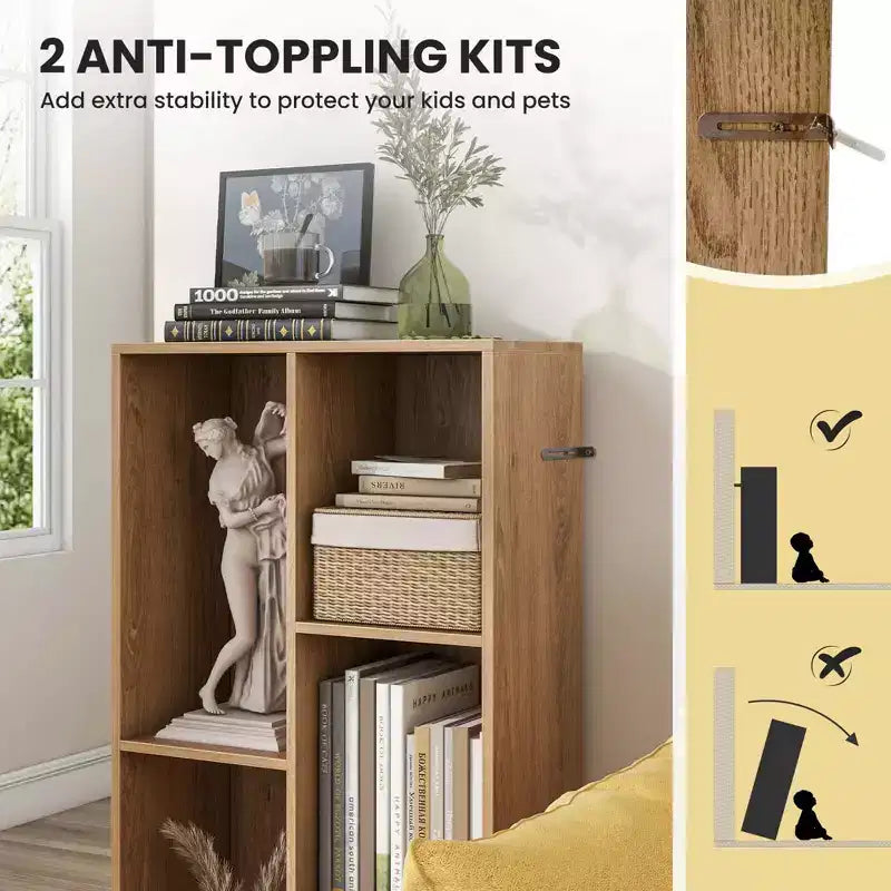 Costway Bibliothèque pour enfants à 5 compartiments, organisateur de rangement de jouets en bois pour chambre d'enfant, blanc/naturel