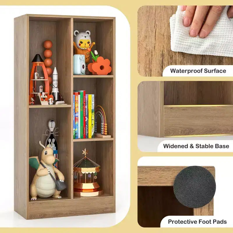 Costway Bibliothèque pour enfants à 5 compartiments, organisateur de rangement de jouets en bois pour chambre d'enfant, blanc/naturel