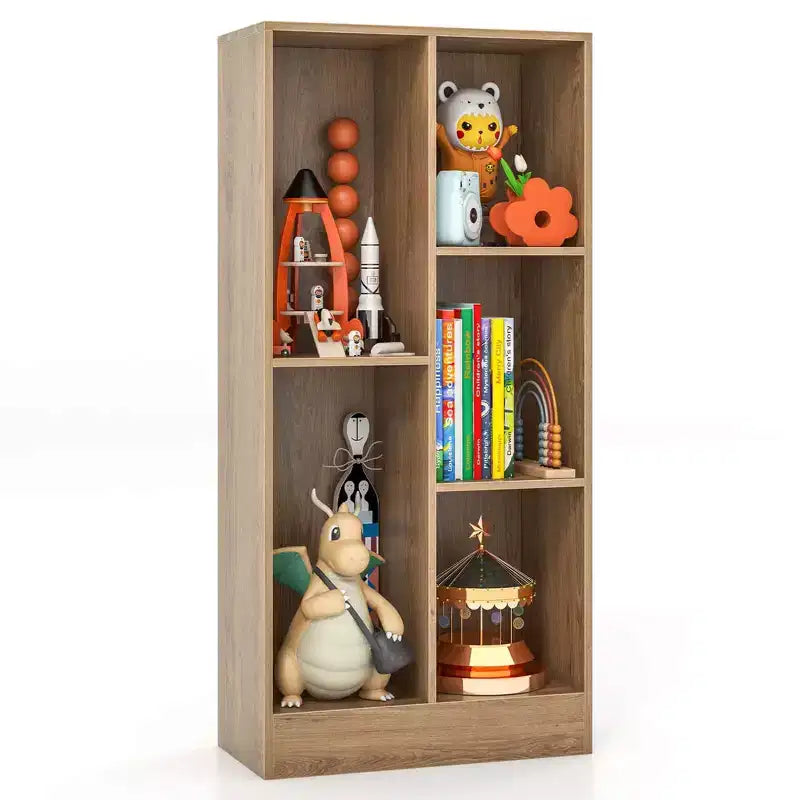 Costway 5-Cube Bookcase for Kids 41 Wooden Toy Storage Organizer for Kid's Room White/Natural