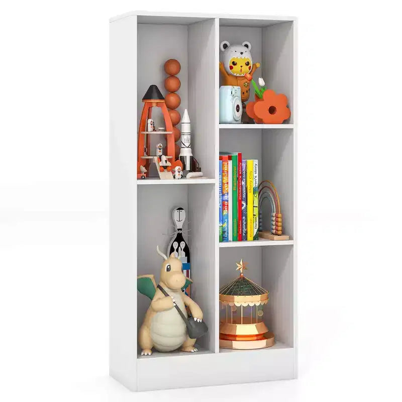 Costway Bibliothèque pour enfants à 5 compartiments, organisateur de rangement de jouets en bois pour chambre d'enfant, blanc/naturel