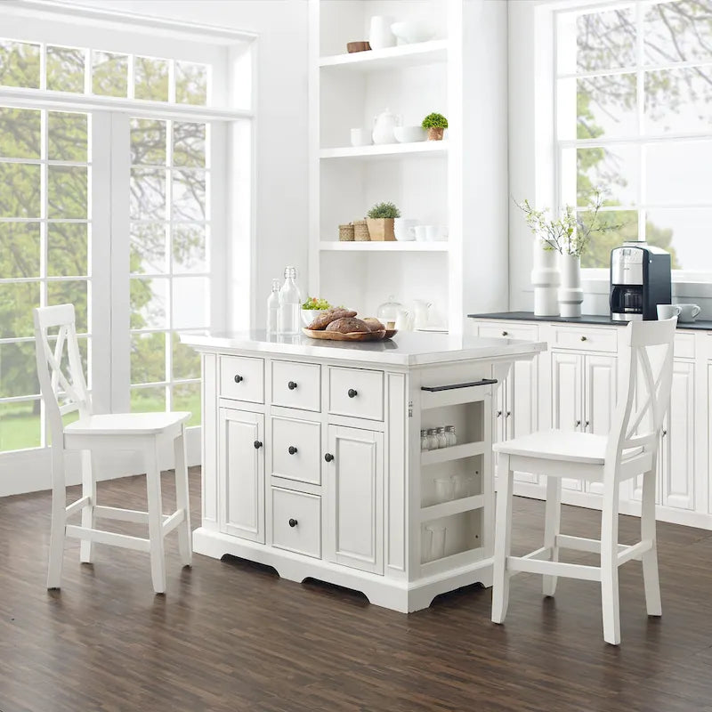 Crosley Julia Stainless Steel Top Island W/X-Back Stools - 50 W x60 D x41 H