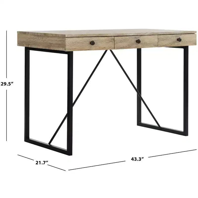 Bureau 3 tiroirs Hilton - DSK2206 - Marron rustique/Noir - Safavieh