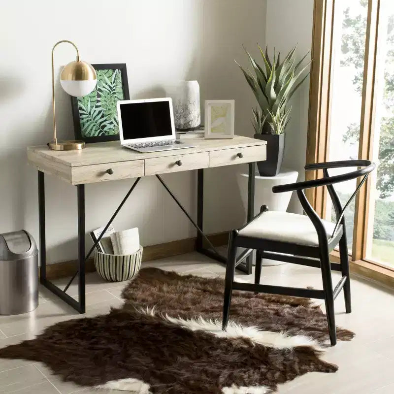 Bureau 3 tiroirs Hilton - DSK2206 - Marron rustique/Noir - Safavieh