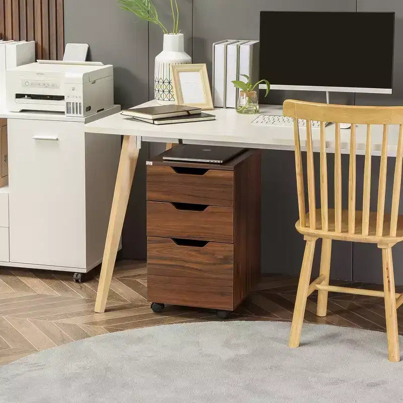 HOMCOM Meuble de Rangement à 3 Tiroirs sur Roulettes, Support d'Imprimante, Meuble de Classement Vertical