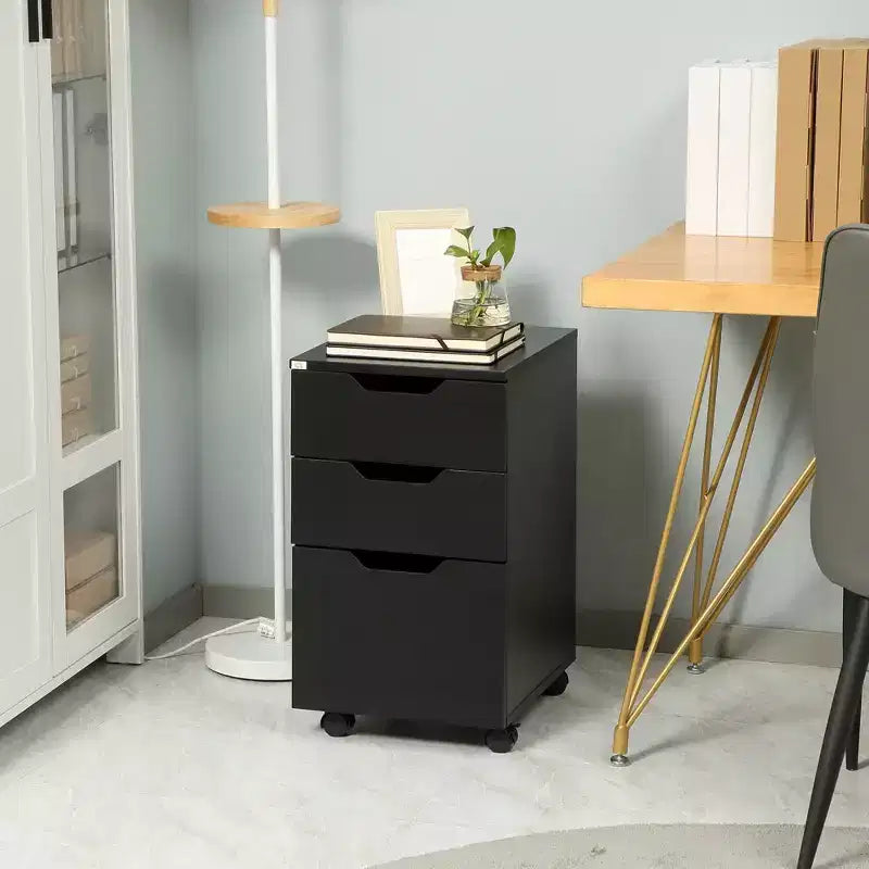 HOMCOM Meuble de Rangement à 3 Tiroirs sur Roulettes, Support d'Imprimante, Meuble de Classement Vertical