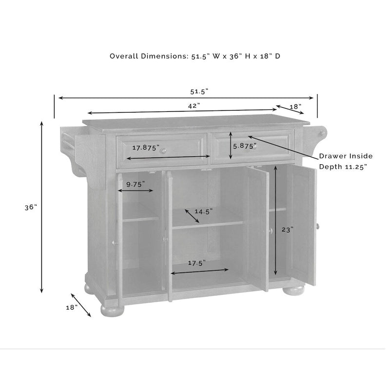 Crosley Alexandria Granite Top Full Size Kitchen Island/Cart - 18d x 51.5w x 34h