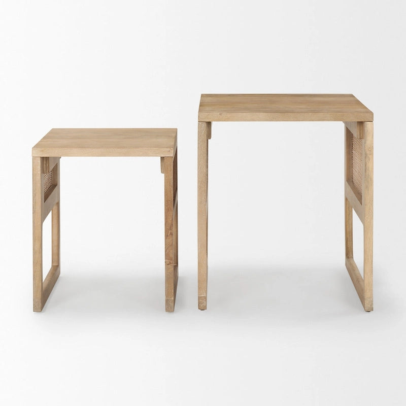 Grier Solid Wood With Cane Accents Square Nesting Accent Tables (Set of 2) - 20L x 20W x 23H