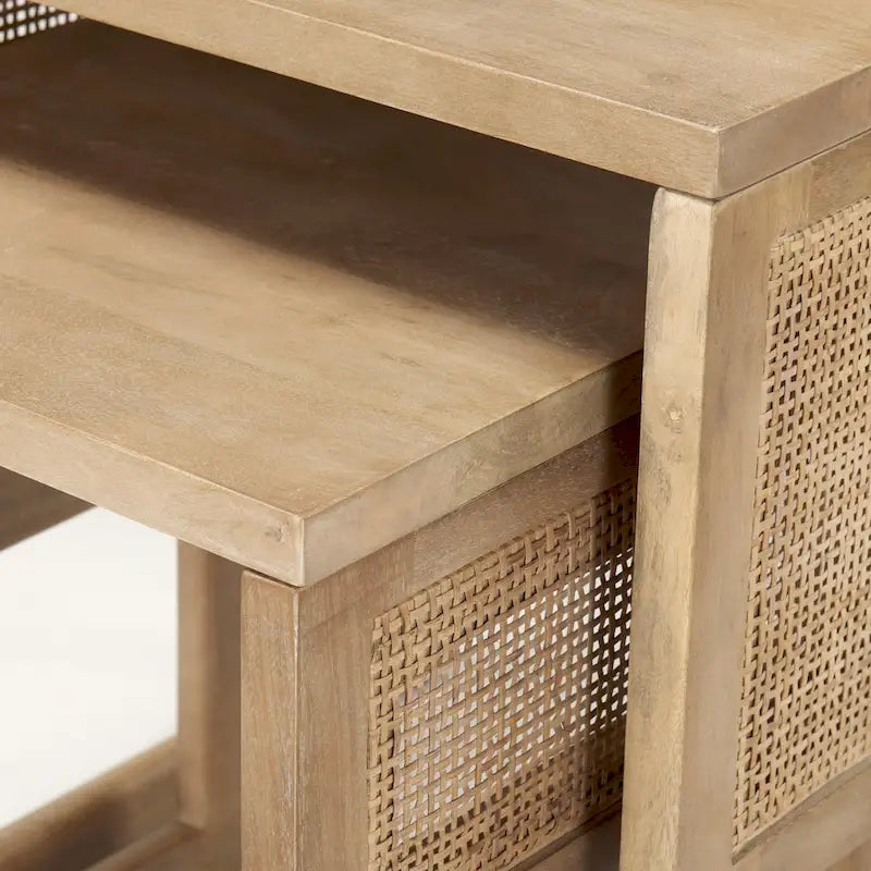 Grier Solid Wood With Cane Accents Square Nesting Accent Tables (Set of 2) - 20L x 20W x 23H