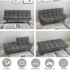 Futon Sofa Bed, Modern Convertible Sleeper Couch Daybed with Adjustable Armrests for Studio, Apartment, Office, Small Space