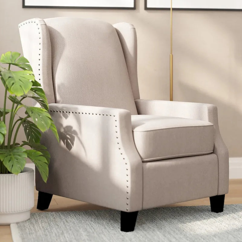 Push Back Wing Back Pocket Spring Recliner with Side Accent Nail Trim