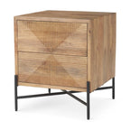 Cairo Light Brown Solid Wood w/ Black Iron Frame & 2 Drawer Accent Table - 22L x 22W x 26H