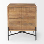 Cairo Light Brown Solid Wood w/ Black Iron Frame & 2 Drawer Accent Table - 22L x 22W x 26H