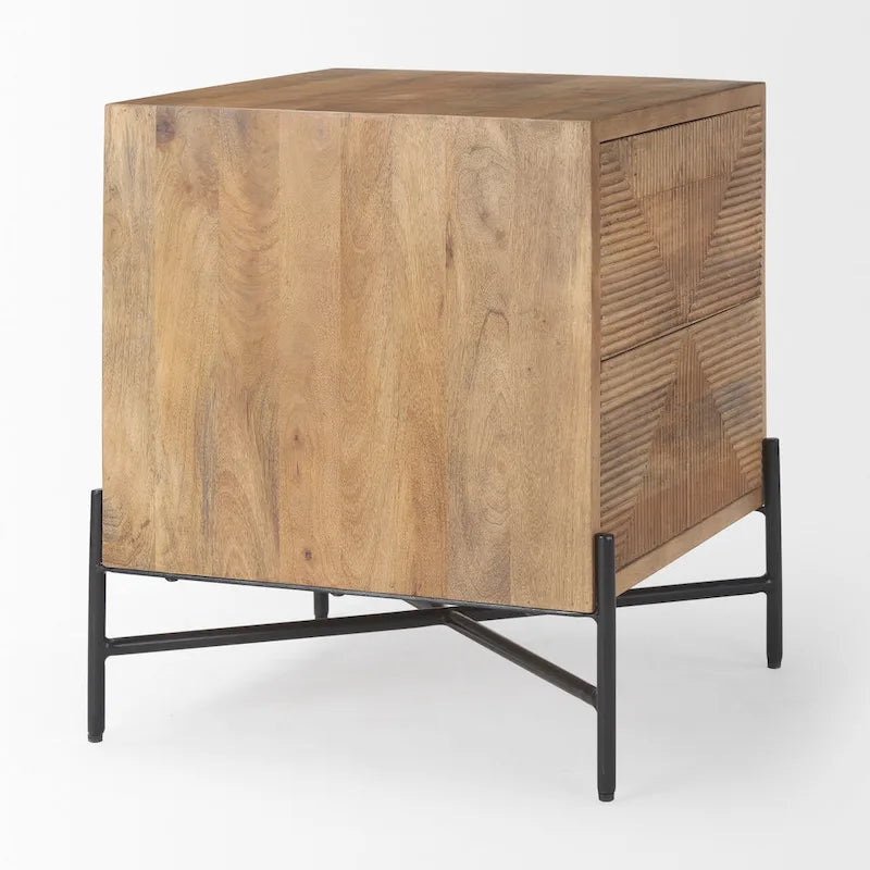 Cairo Light Brown Solid Wood w/ Black Iron Frame & 2 Drawer Accent Table - 22L x 22W x 26H