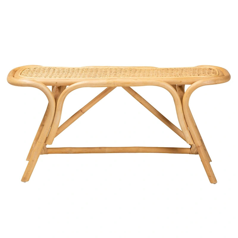Septa Modern Bohemian Natural Brown Rattan Accent Bench
