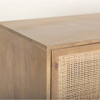 Grier Light Brown Solid Wood with Cane 4 Door Sideboard - 72.0L x 18.0W x 31.0H