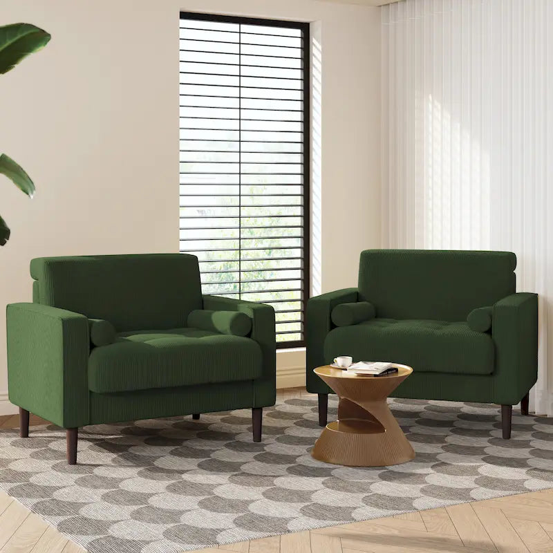 2 Pack Modern Corduroy Wide Armchair with Bolster Pillows