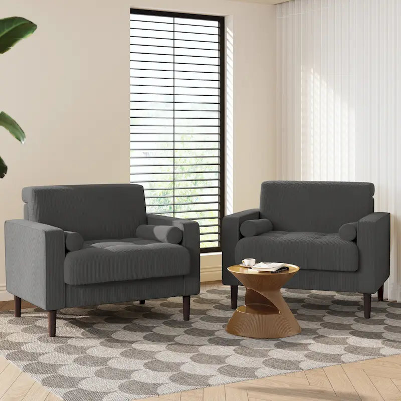 2 Pack Modern Corduroy Wide Armchair with Bolster Pillows
