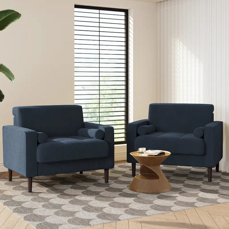 2 Pack Modern Corduroy Wide Armchair with Bolster Pillows