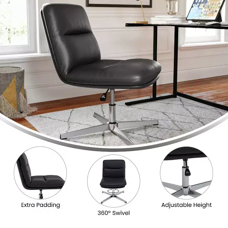 Chaise de bureau pivotante sans accoudoirs Merrick Lane, dossier mi-hauteur réglable – Dossier et assise rembourrés, cadre robuste