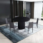 Table à manger ronde noire, table à manger sur pied artisanale en MDF