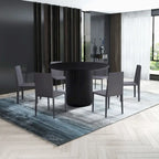 Table à manger ronde noire, table à manger sur pied artisanale en MDF