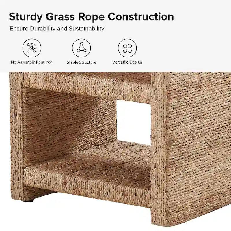 Dominik 24 Grass Rope Side Table with Two Open Shelves by HULALA HOME