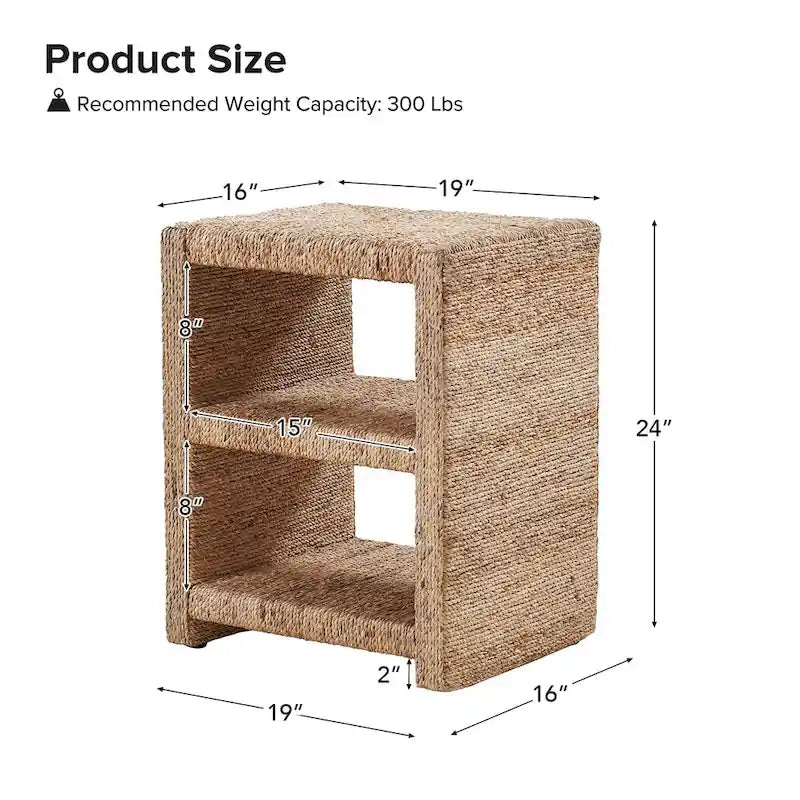 Dominik 24 Grass Rope Side Table with Two Open Shelves by HULALA HOME