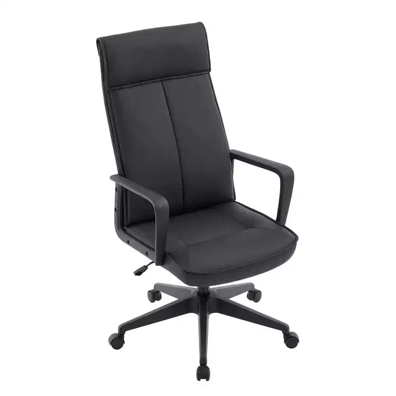 Chaise de bureau haute en cuir LeisureMod Aiaria Collection - Ergonomique, pivotante et inclinable - Roulettes doubles pour l'espace de travail