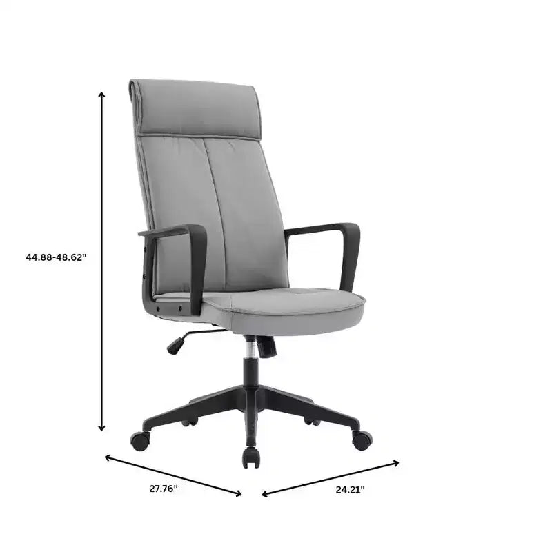 Chaise de bureau haute en cuir LeisureMod Aiaria Collection - Ergonomique, pivotante et inclinable - Roulettes doubles pour l'espace de travail