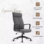 Chaise de bureau haute en cuir LeisureMod Aiaria Collection - Ergonomique, pivotante et inclinable - Roulettes doubles pour l'espace de travail