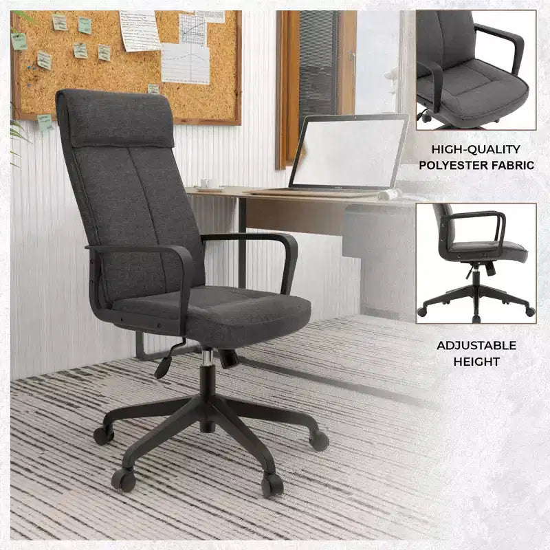 Chaise de bureau haute en cuir LeisureMod Aiaria Collection - Ergonomique, pivotante et inclinable - Roulettes doubles pour l'espace de travail