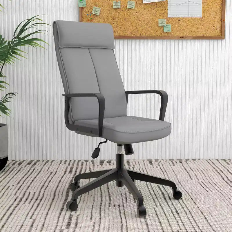 Chaise de bureau haute en cuir LeisureMod Aiaria Collection - Ergonomique, pivotante et inclinable - Roulettes doubles pour l'espace de travail