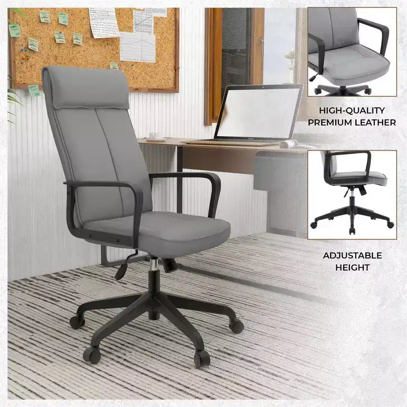 Chaise de bureau haute en cuir LeisureMod Aiaria Collection - Ergonomique, pivotante et inclinable - Roulettes doubles pour l'espace de travail