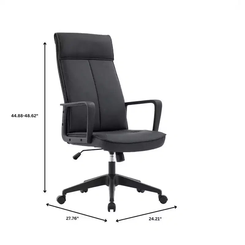 Chaise de bureau haute en cuir LeisureMod Aiaria Collection - Ergonomique, pivotante et inclinable - Roulettes doubles pour l'espace de travail