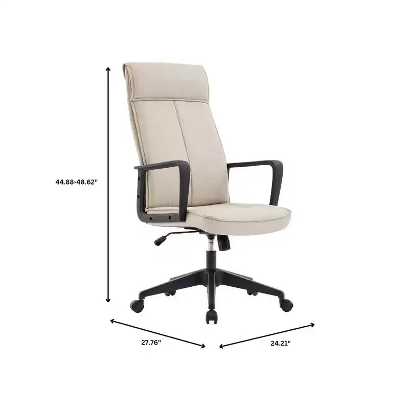 Chaise de bureau haute en cuir LeisureMod Aiaria Collection - Ergonomique, pivotante et inclinable - Roulettes doubles pour l'espace de travail