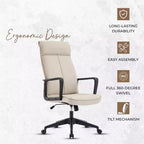 Chaise de bureau haute en cuir LeisureMod Aiaria Collection - Ergonomique, pivotante et inclinable - Roulettes doubles pour l'espace de travail