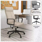Chaise de bureau haute en cuir LeisureMod Aiaria Collection - Ergonomique, pivotante et inclinable - Roulettes doubles pour l'espace de travail