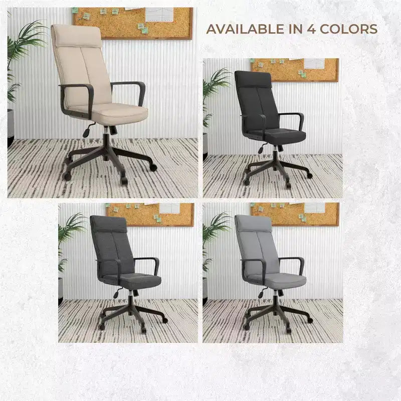 Chaise de bureau haute en cuir LeisureMod Aiaria Collection - Ergonomique, pivotante et inclinable - Roulettes doubles pour l'espace de travail