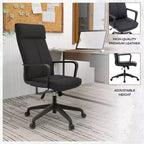 Chaise de bureau haute en cuir LeisureMod Aiaria Collection - Ergonomique, pivotante et inclinable - Roulettes doubles pour l'espace de travail