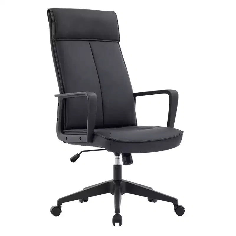 LeisureMod Aiaria Collection Leather High-Back Office Chair - Ergonomic Swivel & Tilt - Double Wheel Casters for Workspace