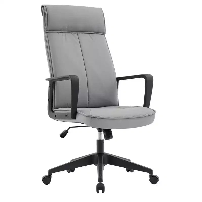 Chaise de bureau haute en cuir LeisureMod Aiaria Collection - Ergonomique, pivotante et inclinable - Roulettes doubles pour l'espace de travail