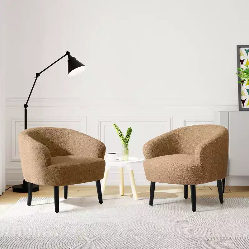 WestinTrends Alexandria Fauteuil d'appoint en similicuir imitation fourrure de mouton de style Mid-Century (Lot de 2) - 73,6 cm de large