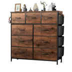 9-Drawer Fabric Dresser Steel Frame Storage Organizer Chest with Wood-Grain Top for Bedroom Closet