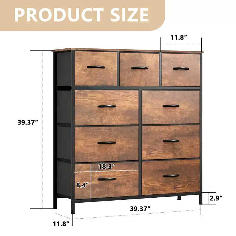 Commode en tissu à 9 tiroirs, cadre en acier, organisateur de rangement avec plateau effet bois pour chambre et placard