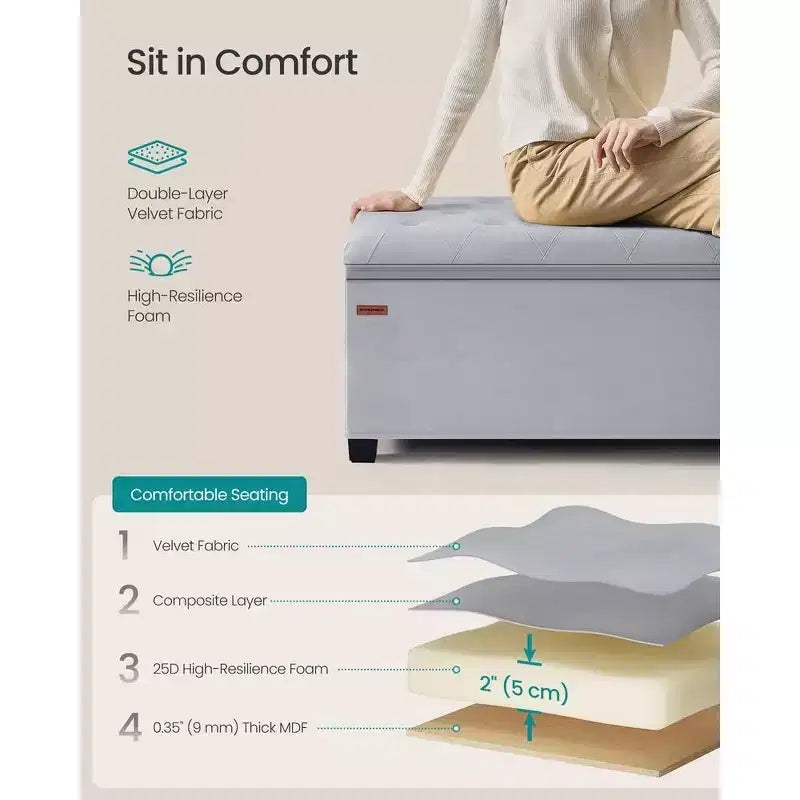 SONGMICS Banc de rangement Ottoman Banc de bout de lit Coffre de rangement Charge jusqu'à 300 kg pour salon et chambre à coucher