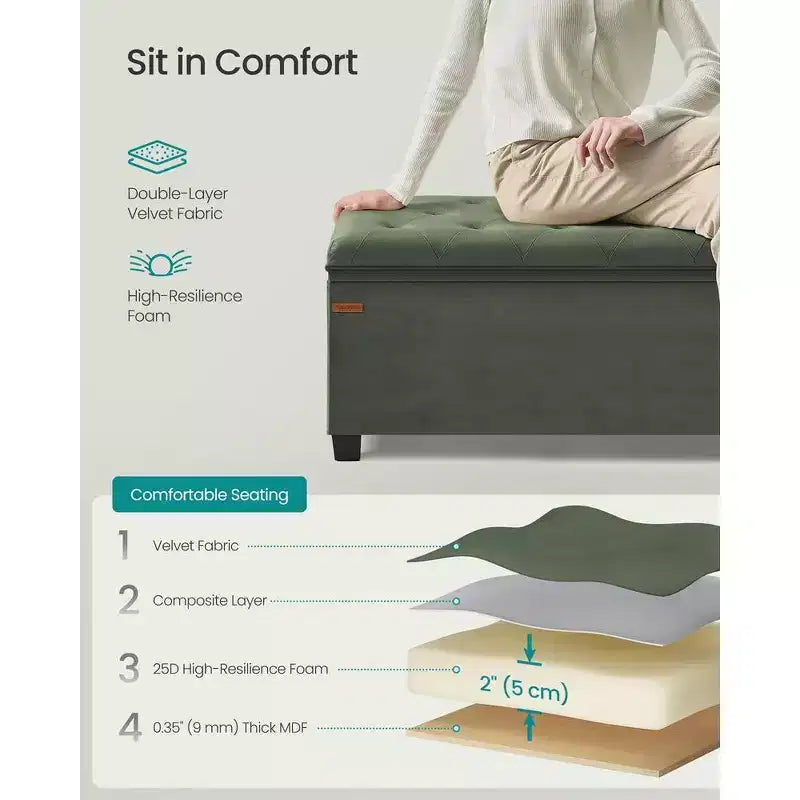 SONGMICS Banc de rangement Ottoman Banc de bout de lit Coffre de rangement Charge jusqu'à 300 kg pour salon et chambre à coucher